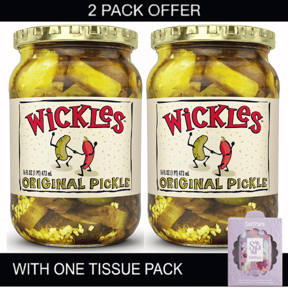 2X Wickles Original Pickle Slices,& Tissue Pack, 16 fl oz