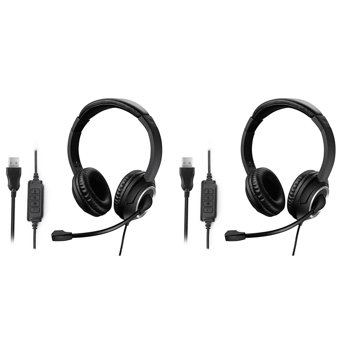 2X Wired USB Headset Call Center Headset with Microphone Game Noise Canceling over-Ear Headphones for Computer PC Laptop,2 x Headphones,Black