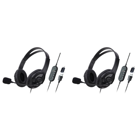 2X Wired USB Headset Computer Teaching Telephone Headset with Microphone Type-C for Zoom Skype Call Center