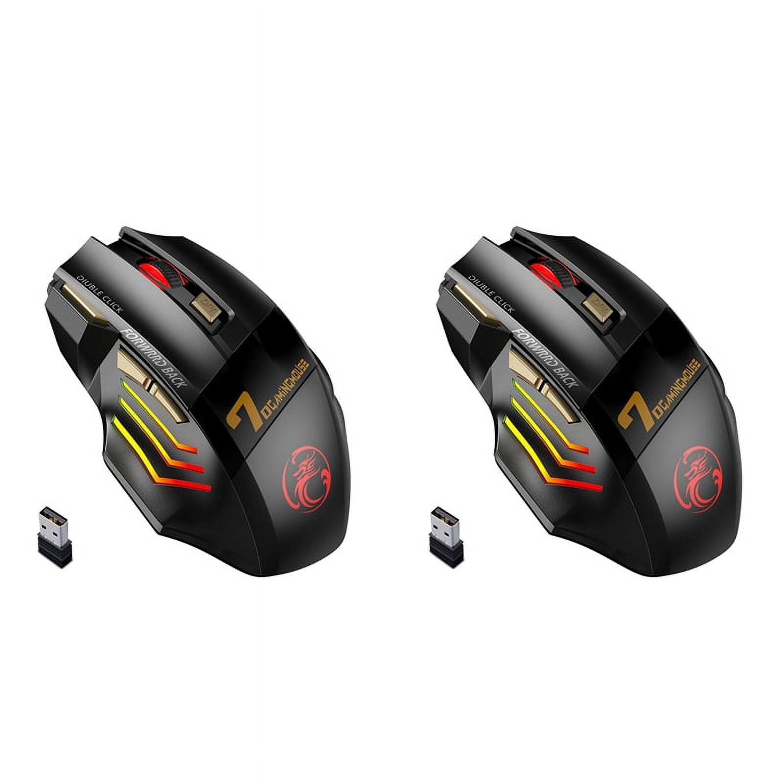 2X Wireless Gamer Mouse for Computer 2.4G RGB Rechargeable Gaming Mouse Bluetooth USB Mouse Silent Ergonomic Mice,2 x Wireless Gaming Mouse 2 x Receiver,Black