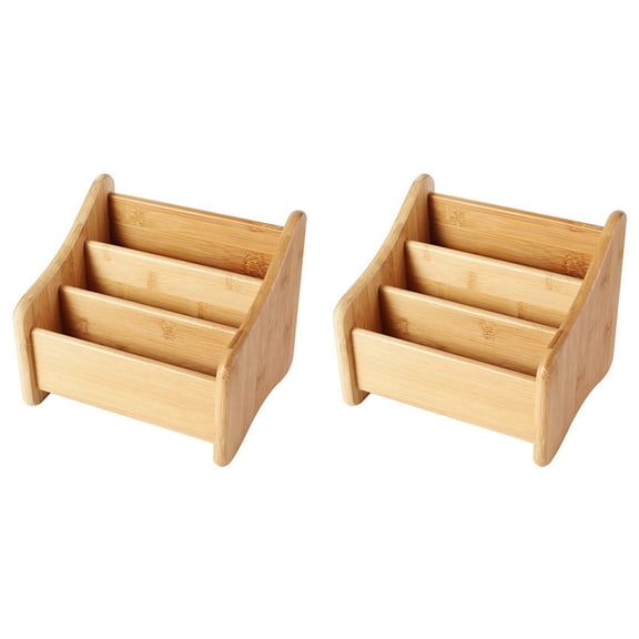 2X Wood Desk Organizer Bamboo Remote Control Holder Storage Container with 3 Compartments