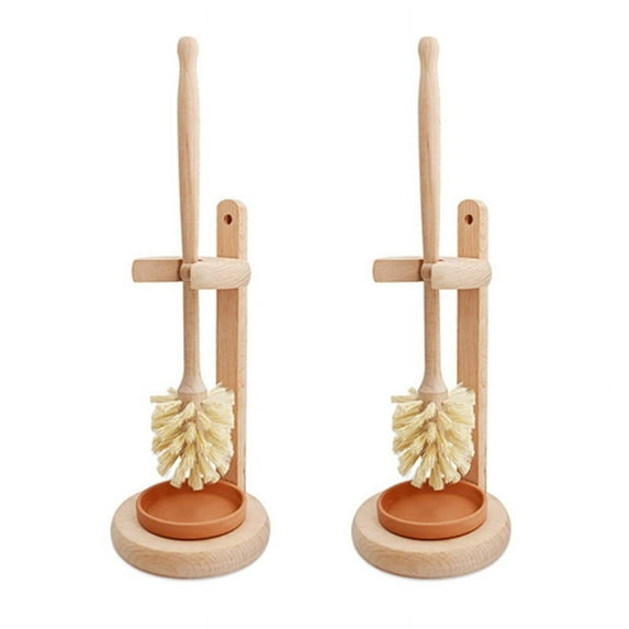 2X Wood Toilet Brush and Holder Set, Wood Toilet Bowl Cleaner Brush for Bathroom, Toilet Scrubber with Stand