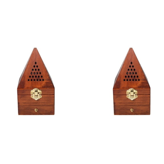 2X Wooden Agarwood Sandalwood Box Incense Burner Burner Antique Aromatherapy Burner Pyramid Hollow Incense Box