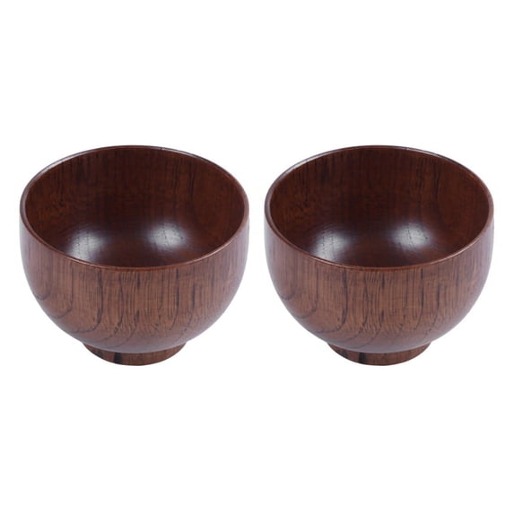 2X Wooden Bowls Wooden Soup Bowl Healthy Food Container Vintage Dinner Tableware Kitchen Accessories