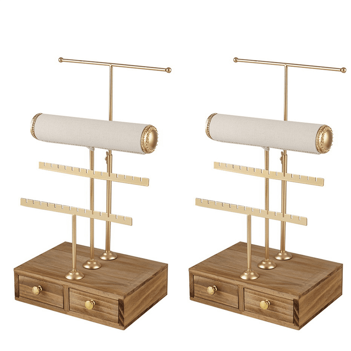 2X Wooden Bracelet Holder & Base Box Storage 4-Tier Necklace Earrings Watch Jewelry Display Hanging Organizer Holder
