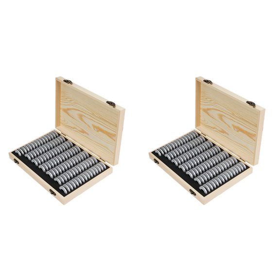 2X Wooden Coins Display Storage Box Case+200 Grids Round Slab for Certified Coin Handcrafted with Premium Pine Wood