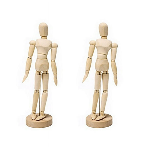 2X Wooden Drawing Draft 14 Various Poses Produced Drawing Material Movable Model Doll 14 cm