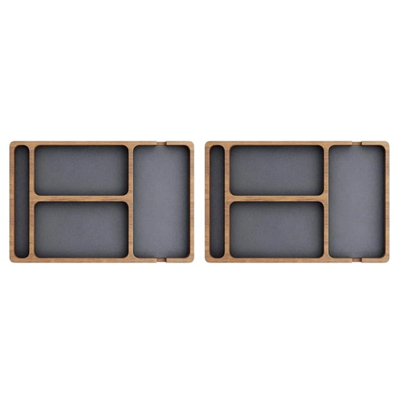 2X Wooden Office Desktop Storage Box Solid Wood Partition Storage Box Mobile Phone Headphone Debris Box Wooden Tray