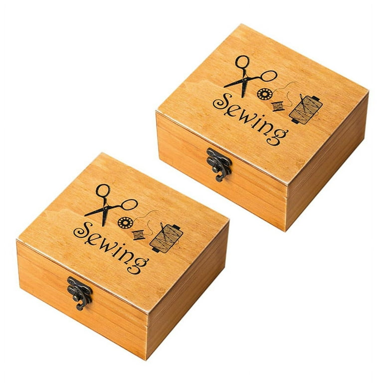 2x Wooden Sewing Box Sewing Accessories Supplies Kit Workbox, Brown
