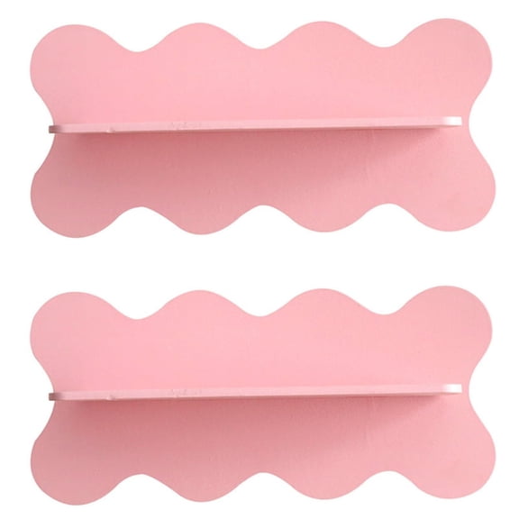 2X Wooden Wavy Storage Rack Wall Shelf Home Decoration Pink