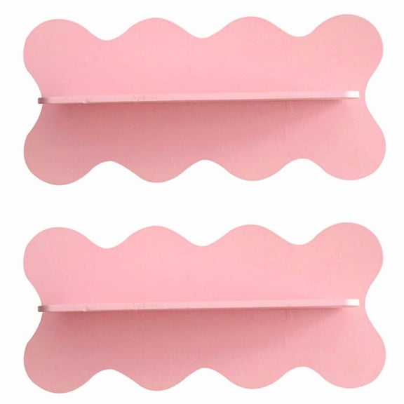 2X Wooden Wavy Storage Rack Wall Shelf Home Decoration Pink
