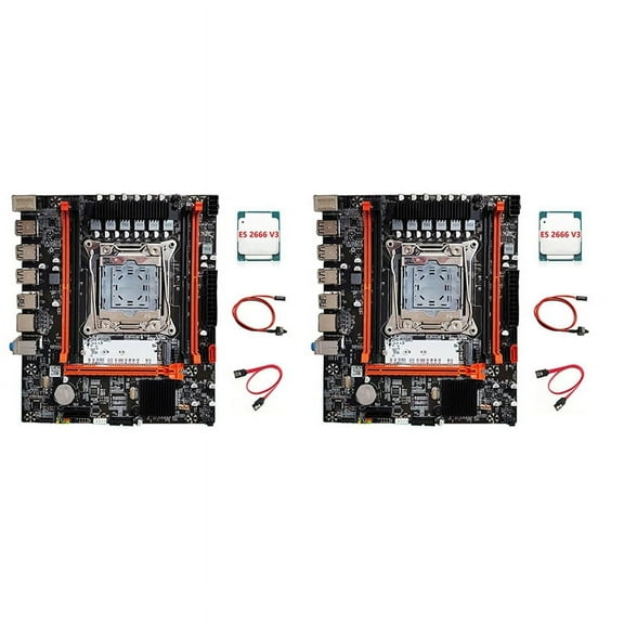 2X X99H Motherboard+E5 2666 V3 CPU+Switch Cable+SATA Cable Kit LGA2011-V3 DDR3X4 RAM Slot M.2 NVME PCI-E 3.0 X16 SATA3.0