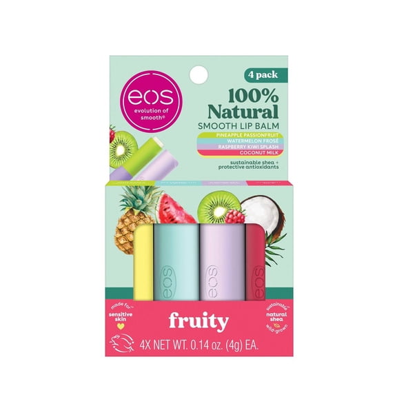 2X - eos 100% Natural Fruity Lip Balm Variety Pack - 0.56oz/4pk