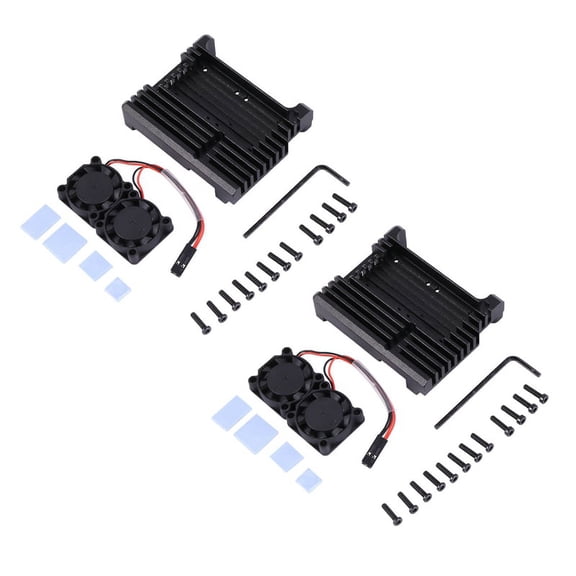 2X for Aluminum Case with Dual Cooling Fan Metal Shell Black Enclosure for Model B
