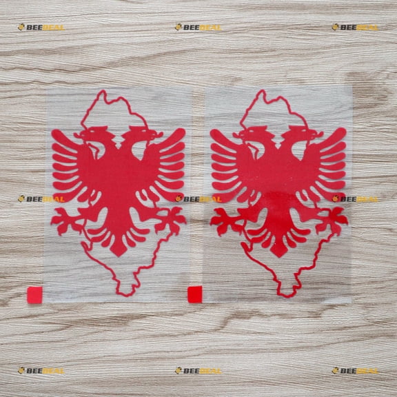 2X red 5" Albania Eagle Map Outline Decal Sticker Albanian Car Vinyl Die Cut no bkgrd Style b
