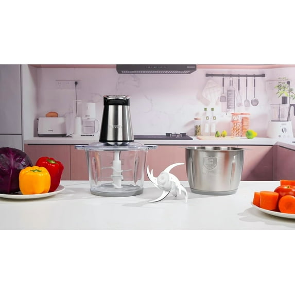 2X12-Cup Electric Food Processor with 800W Motor, LED Timer & 6-Blade System for Meat Grinding and Vegetable Chopping