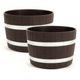 thumbnail image 1 of RTS Home Accents 100% Recycled Polyethylene 18 inch Heavy Duty Better Barrel Planter With Rusting Steel Bands, Walnut Color (2 Pack), 1 of 8