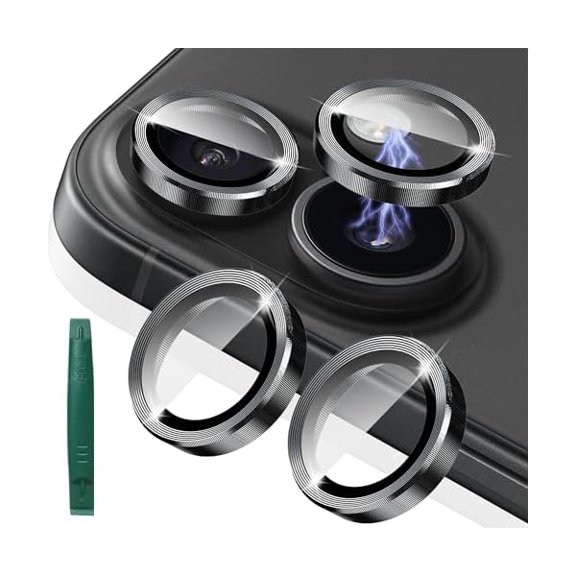 2X2 Pack Alloy Metal Camera Lens Protector Compatible for iPhone 16 Plus /16,Camera Cover Ring Tempered Glass Screen,Anti-Scratch,Case Friendly,Ultra Clear-Black