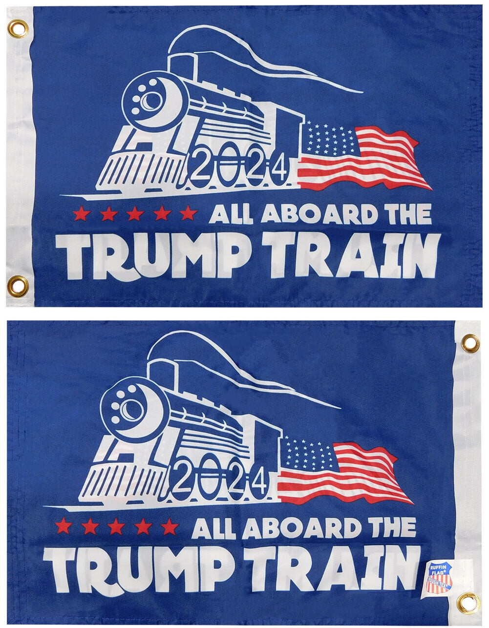 2X3 FT All Aboard The Trump Train 2024 Blue Double Sided 100D Poly Boat ...