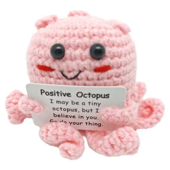2X3 Inch Handmade Crochet Positive Octopus Stuffed Animal Inch Pink with Motivational Card for Emotional Support Desktop Decor and Tabletop Ornament
