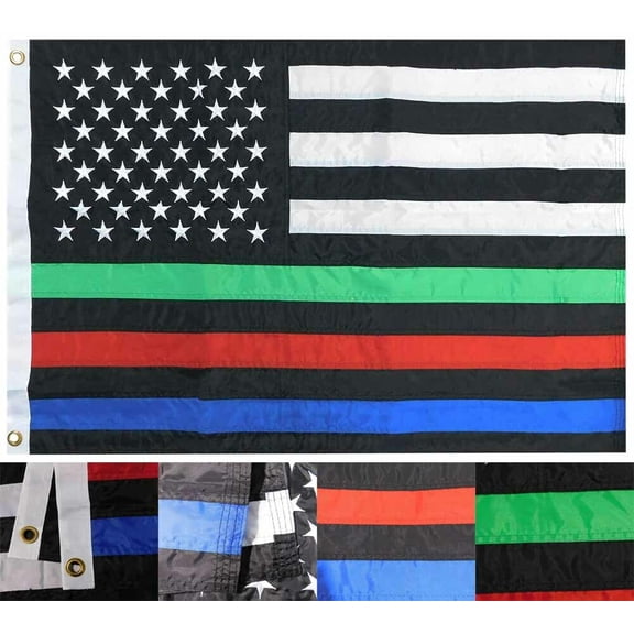 2X3 USA Thin Green Red Blue Line 2'x3' Nylon Embroidered Flag Banner 210D