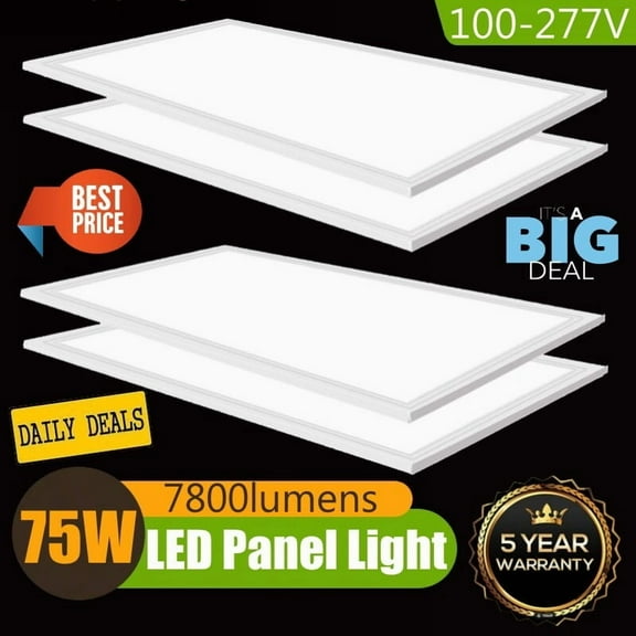 2X4FT LED Flat Panel Light 7800LM 75W 5000K Dimmable Drop Ceiling Office Light