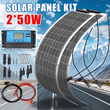 2X50W Solar Panel Kit Monocrystalline Off-Grid System Battery Module for RV Boat