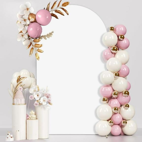 2X5FT White Spandex Wedding Arch Cover - Fitted 2-Sided Round Top Backdrop Stand Cover for Party, Ceremony, Birthday, and Banquet Decor