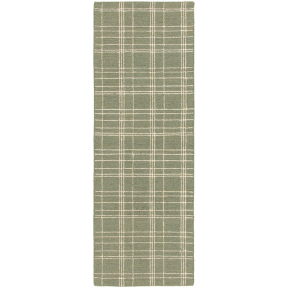 Better Homes & Gardens Light Green Plaid Wool Indoor Runner Rug, 2'x6'