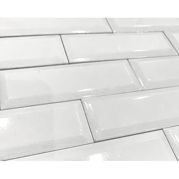 2X6 Wide White Beveled Crackled Glossy Glaze Ceramic Tile Wall Bath Kitchen