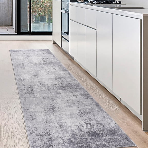 2X8ft Light Grey Abstract Runner Rug,Stain Resistant Soft Kitchen Hallway Carpet