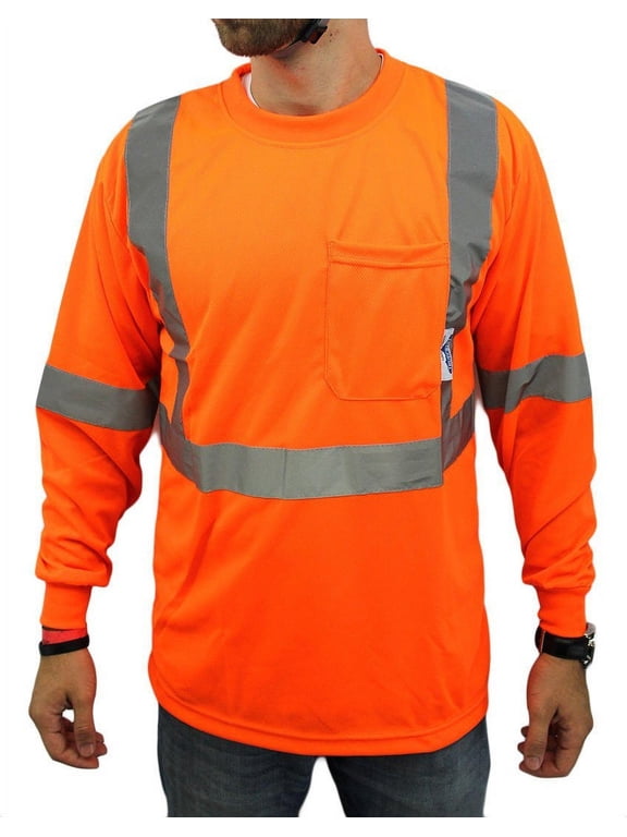 2XL / Class 2 Max-dry Moisture Wicking Mesh Long Sleeve Safety T-shirt, Neon Orange
