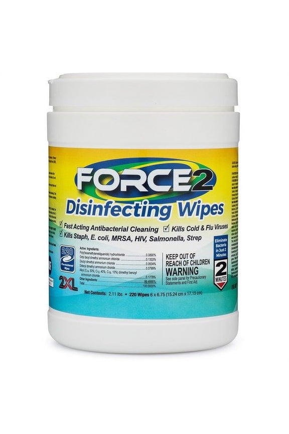 FORCE2 Disinfecting Wipes - Wipe - 6" Width x 6.75" Length - 220 / Tub - 220 / Each - White | Bundle of 10 Each
