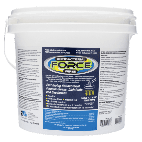 2XL Force Antibacterial Wipes, 6" x 8", White, Bucket Of 900
