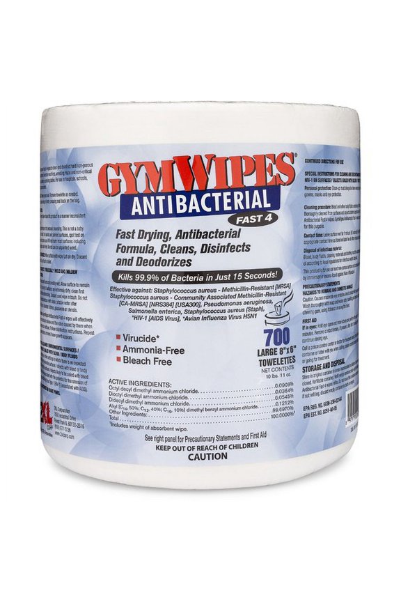 GymWipes Antibacterial Towelettes Bucket Refill - Wipe - 6" Width x 8" Length - 700 / Bag - 4 / Carton - White | Bundle of 10 Cartons