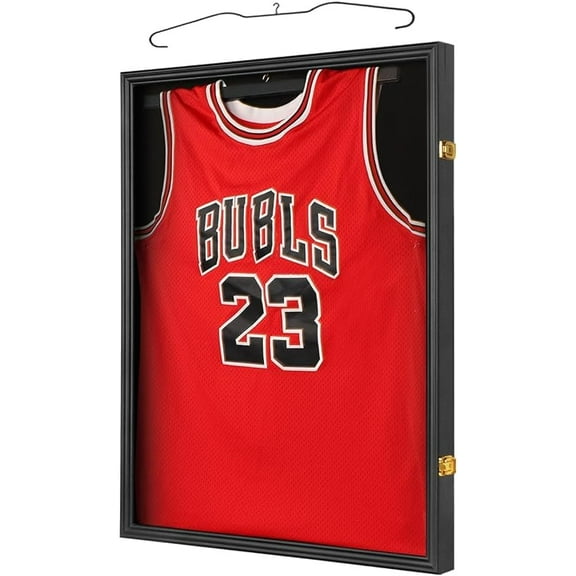 2XL Jersey Display Frame - Jersey Frame Display Case - Jersey Shadow Box for Baseball Basketball Football Soccer Hockey Sports Shirts, Uniform, UV Protection Acrylic Glass, 2 Hangers (Black)
