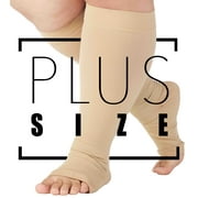 2XL Plus Size Compression Socks for Women and Men 20-30mmHg - Plus Size Compression Stockings with Open Toe for Pregnacy Circulation, Working, Traveling, Running - USA Made by Mojo - Beige, 2X-Large