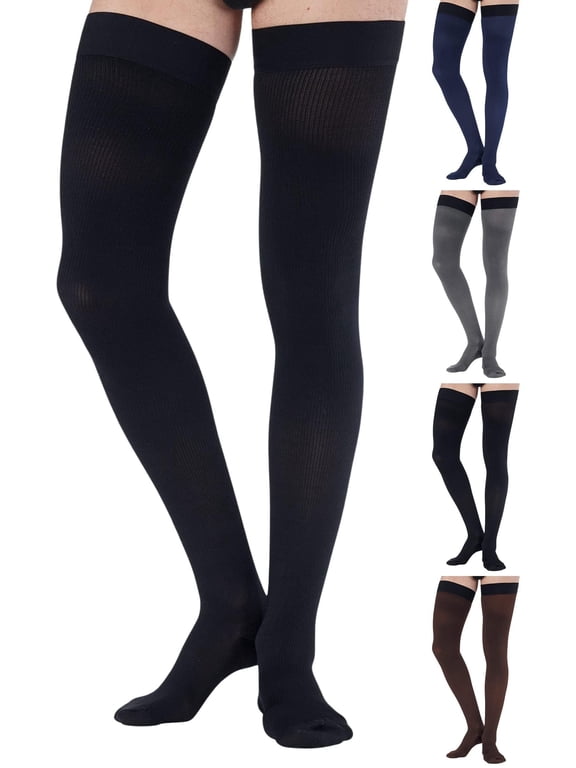2XL Plus Size Compression Thigh High for Men 20-30mmHg Travel - Black, 2X-Large