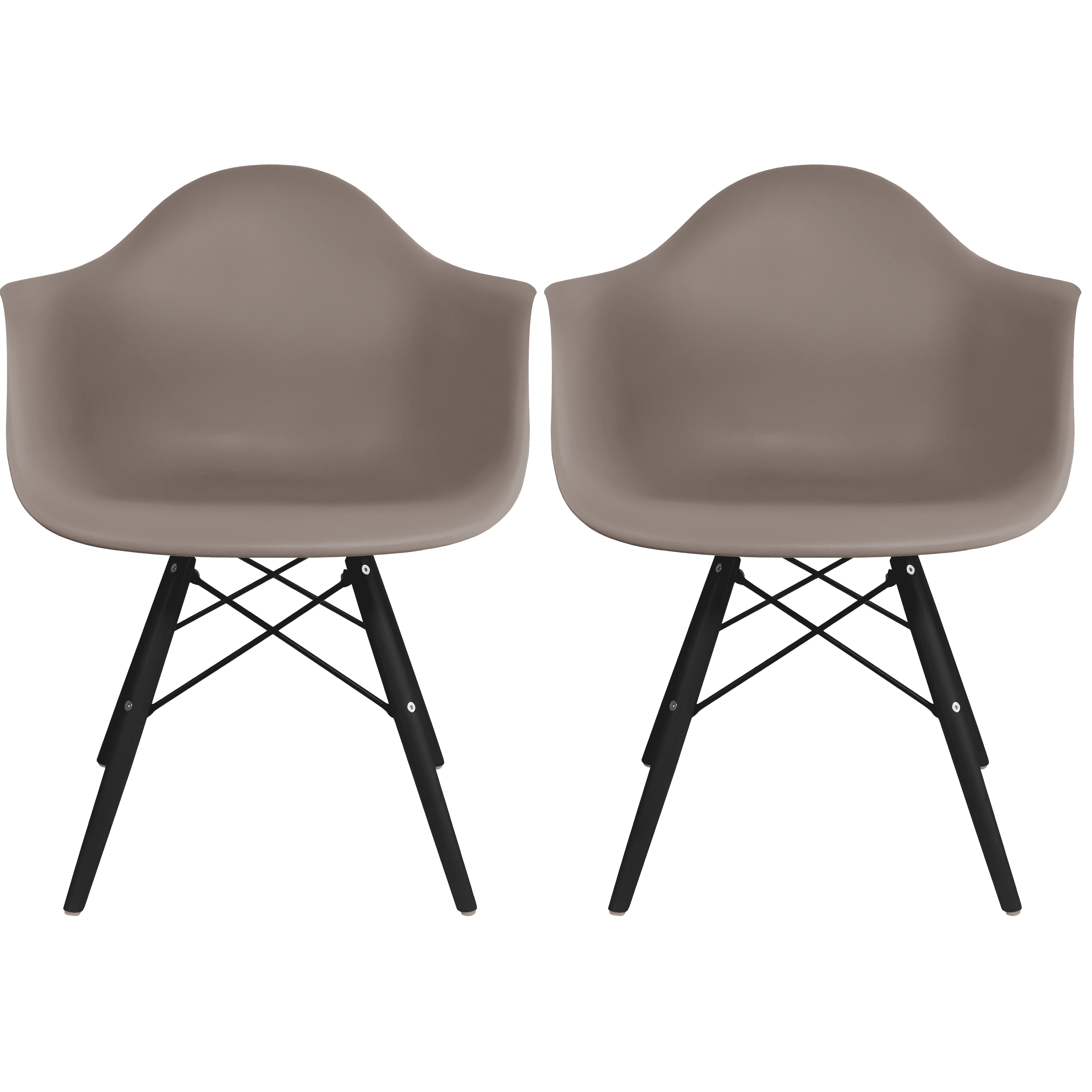 Set of 2 Taupe Gray Plastic Armchairs with Wooden Legs