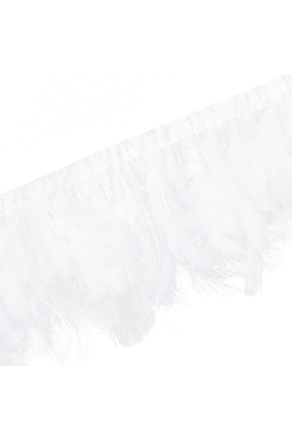 2Yard/2m Turkey Fluffy Feather Fringe Trim (White) Artificial Marabou Hackle Feather Fringe Trimming for Wedding Dress Sewing Accessory for DIY