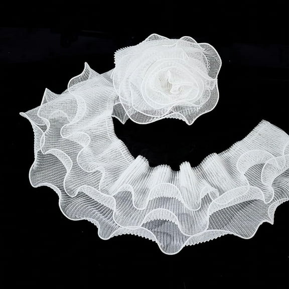2Yard 4.8Inch Retro Ruffle Pleated Trim 3-Layer Pleated Tulle Lace Ruffled Lace Trims
