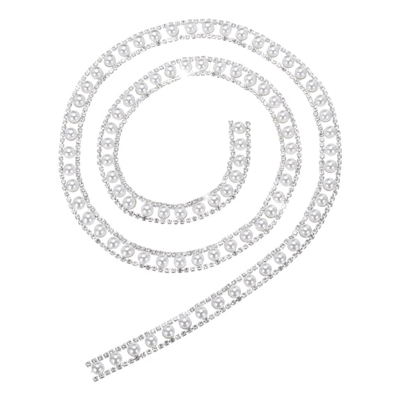 1Yard Pearl Rhinestone Trim,Crystal Pearl Beaded Trim Chain for DIY Crafts,Bridal Decorations,Bags Decoration