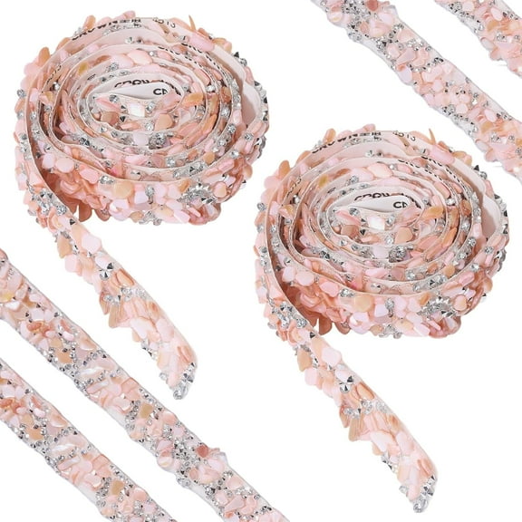 2Yards/1.83M Self-Adhesive Pink Glass Rhinestone Trim Hotfix Ribbon with Cardboard Display Card Artificial Gemstone Beaded Applique Chain Embellishment Glass Sewing