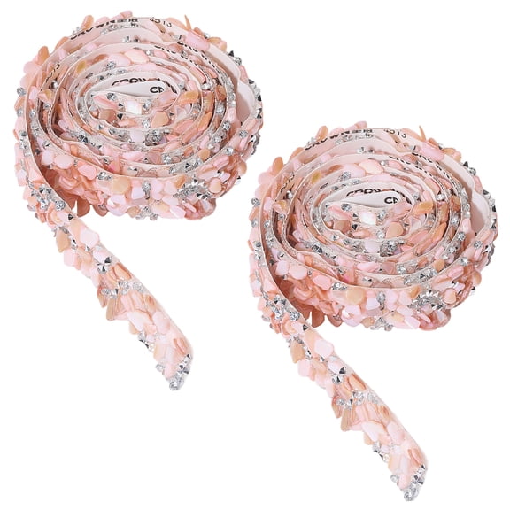 2Yards/1.83M Self-Adhesive Pink Glass Rhinestone Trim Hotfix Ribbon with Cardboard Display Card Artificial Gemstone Beaded Applique Chain