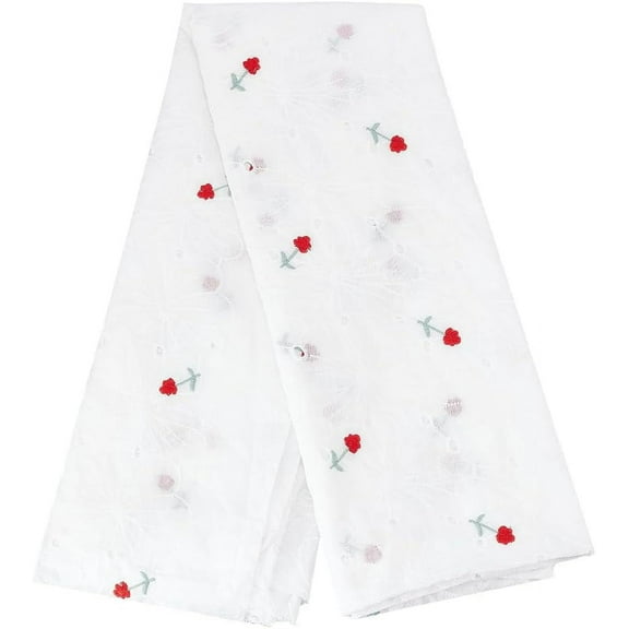 2Yards Cotton Embroidery Eyelet Fabric 51inch Wide Red Flower Embroidery Fabric Floral Wavy Edge Trim