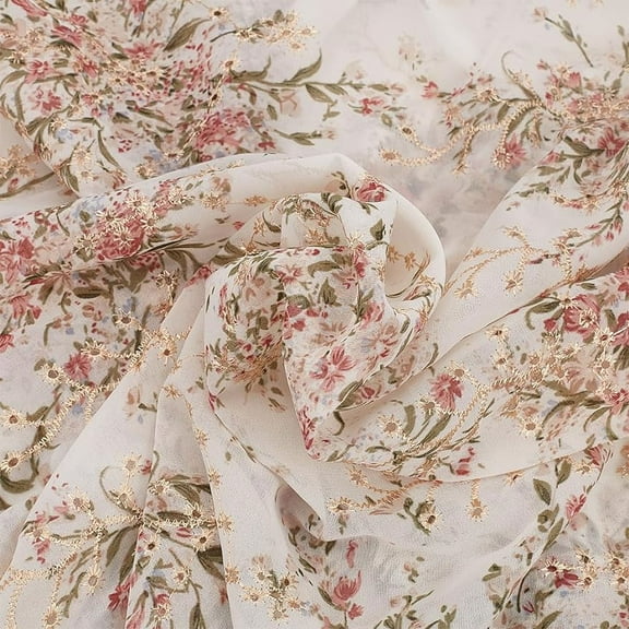 2Yards Embroidered Eyelets Chiffon Fabric 60inch Rice White Flower Embroidery Fabric Floral Printing Trim