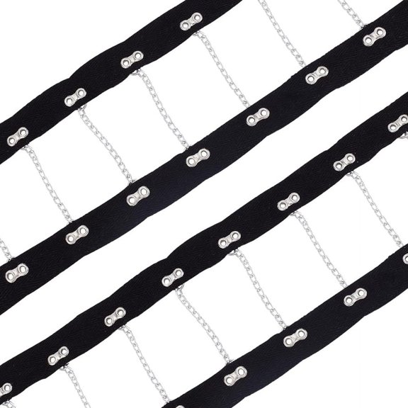 2Yards Steel Riveted Hook Eye Tape with Iron Chain 90mm Wide Black Cotton Grommet Eyelet Twill Tape Trim