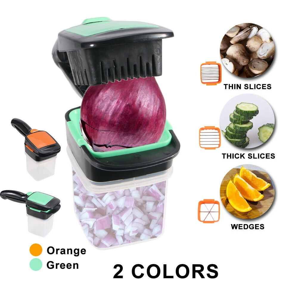 2Z Food Chopper Dicer Stainless Steel Blades Container Vegetable Onion  Fruit Cutter(Green) 