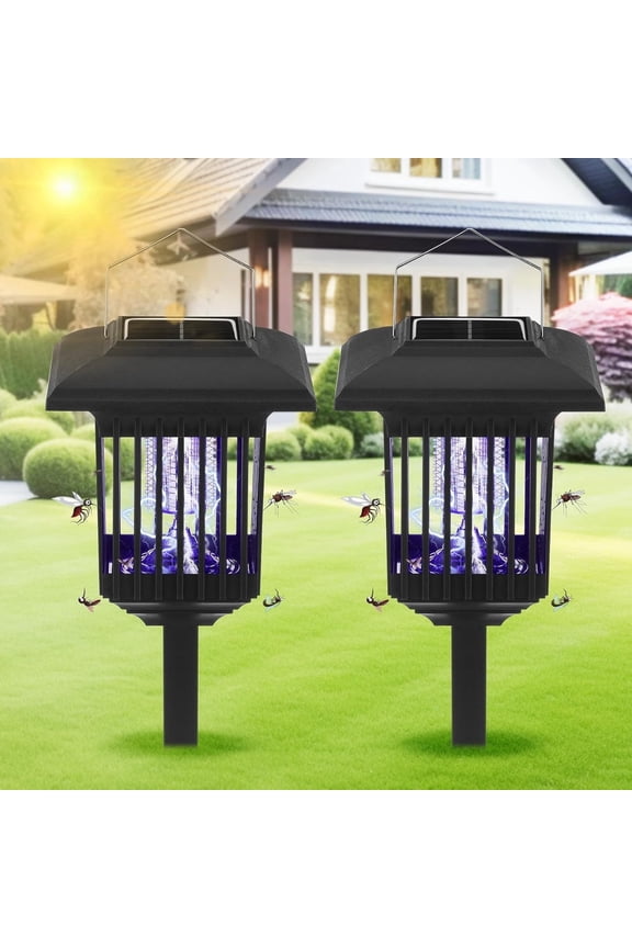 2 Pack Solar Bug Zapper Outdoor Solar Mosquito Zapper LED Mosquito Killer Light Lamp for Indoor and Garden Use