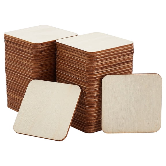 2bags Unfinished Wood Slices Wood Cutouts Square Cornsilk 5x5x0.2cm 50pcs/bag Wood